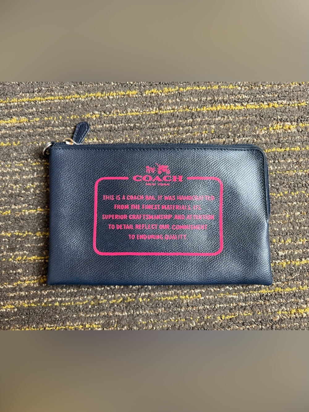 Coach Storypatch Navy Pebble Leather Corner Zip Pouch Wristlet